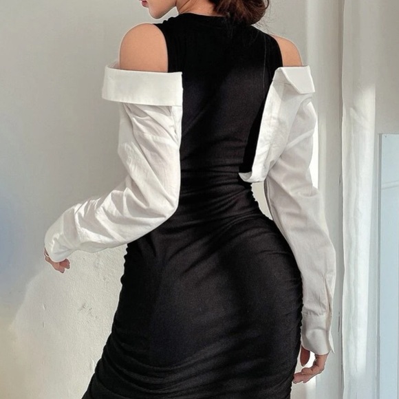 Two Tone Ruched Bodycon Dress - Picture 7 of 16